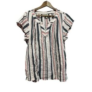 St John's Bay Woman Tunic Top‎ 0x Pink Gray Stripe V-Neck Short Sleeve Casual